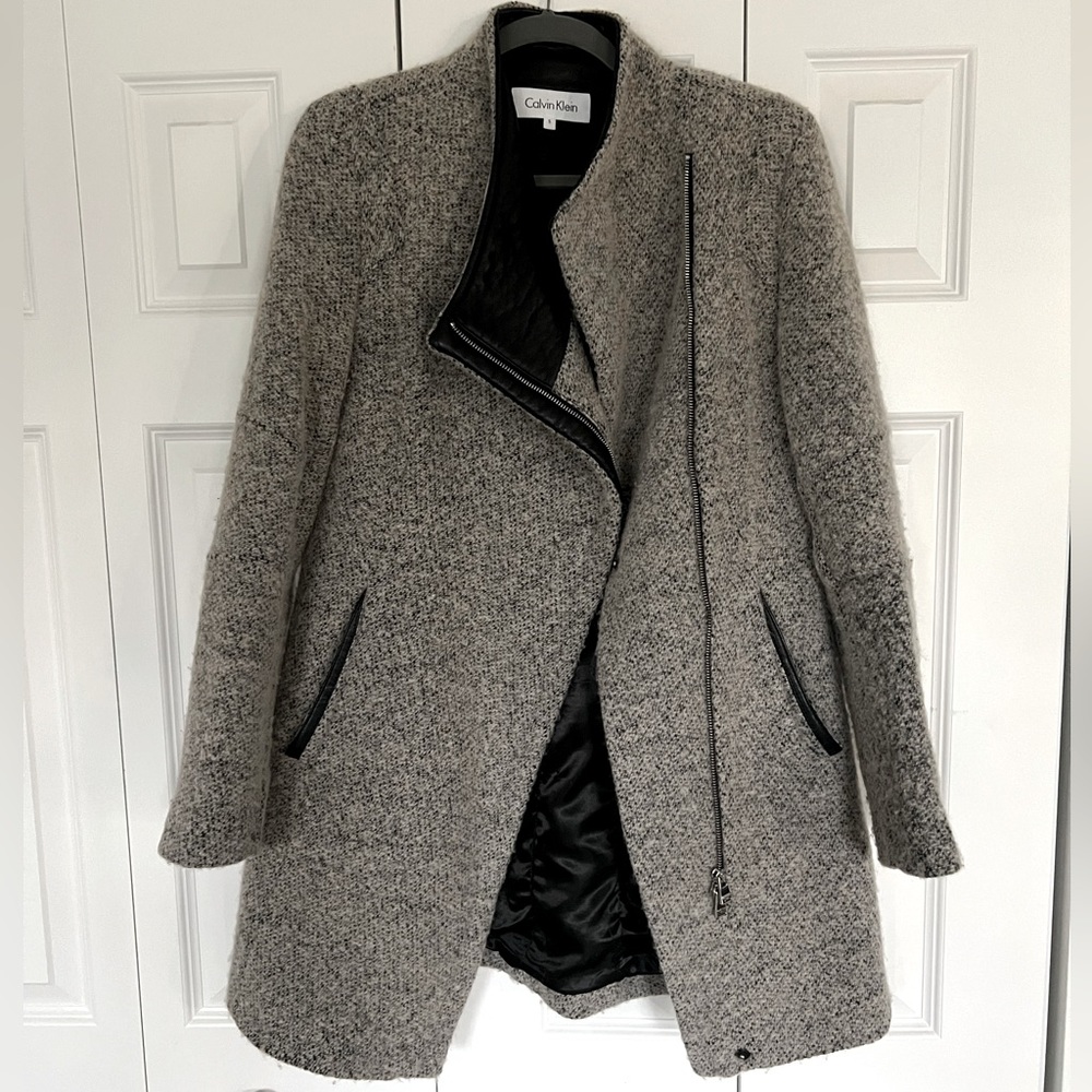 Calvin Klein Wool Coat with Leather Details